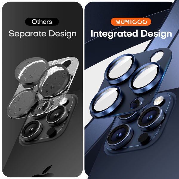 Wumigoo 2 Pack Camera Lens Protector for iPhone 15 Pro Max/iPhone 15 Pro/iPhone 14 Pro Max/iPhone 14 Pro, Aluminum Alloy Tempered Glass Camera Cover Screen, Anti-drop, Case Friendly- Blue Titanium